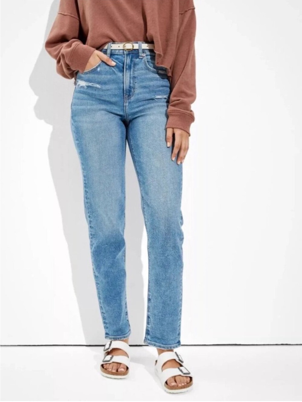 American Eagle Stretch Mom Straight Jean size 10R blue denim classic comfy